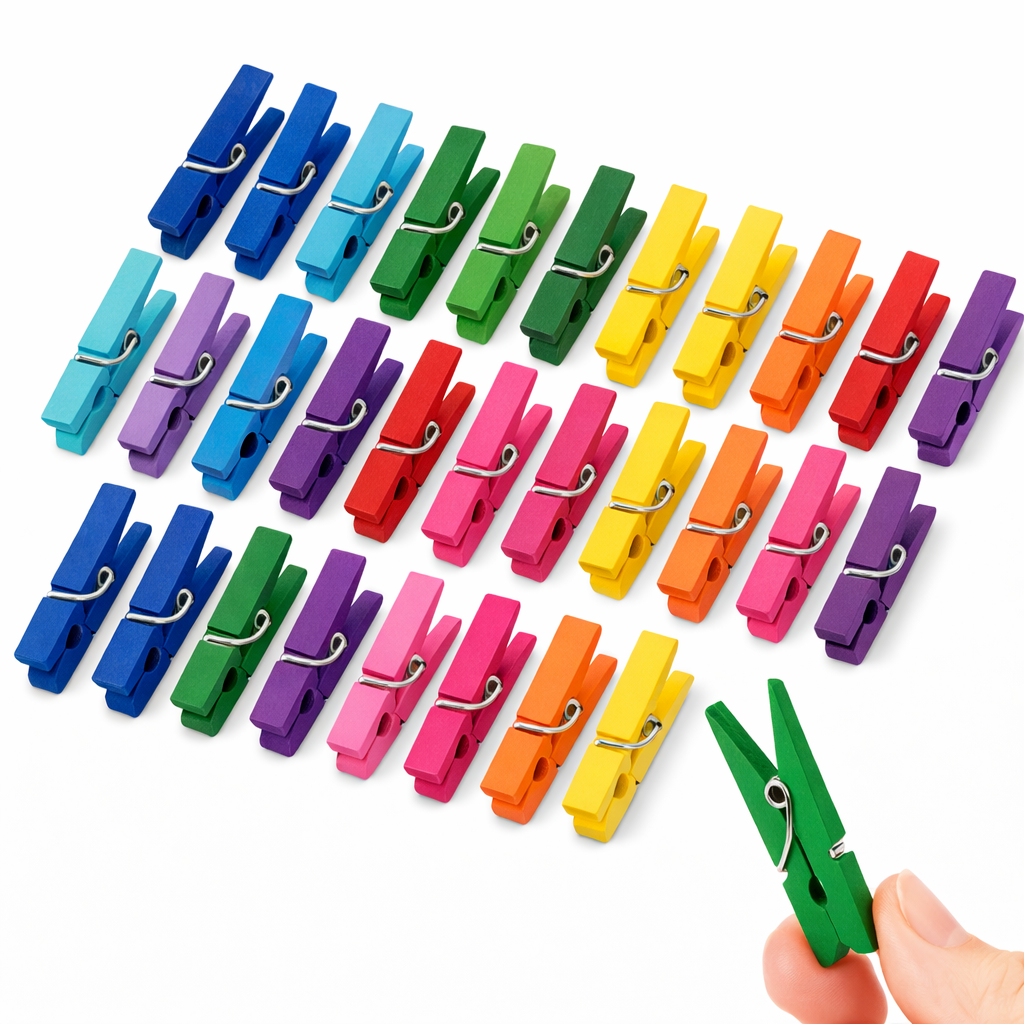Set 30 Mollette in Legno Multicolore 3 cm per Feste, Foto e Creatività