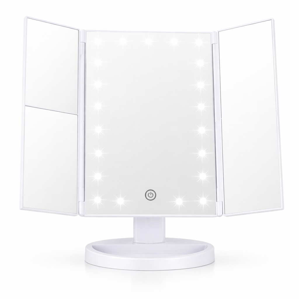 Specchio Trucco Triplo con Luci LED e Zoom Girevole 180°