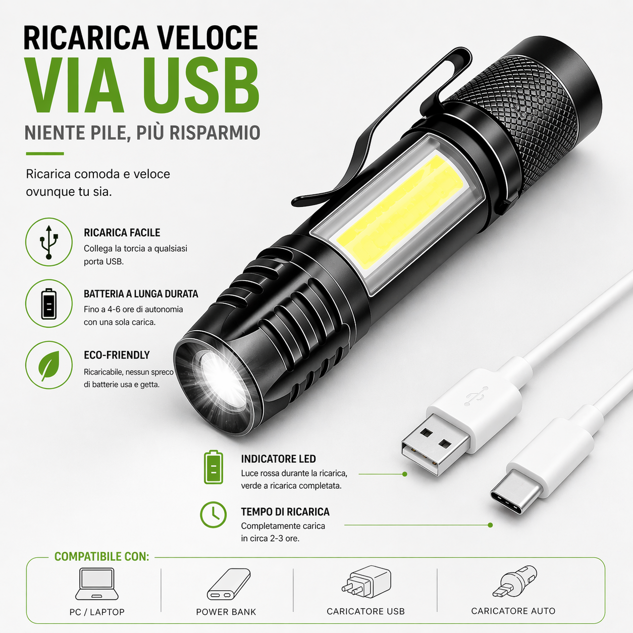 Torcia LED Ricaricabile