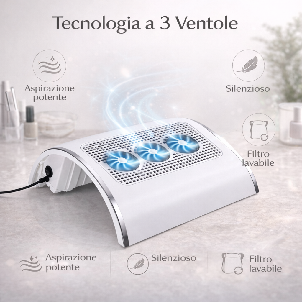 Aspiratore per Unghie da Tavolo per Uso Professionale e Casalingo con 3 Ventole