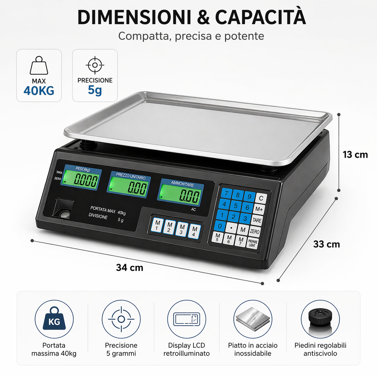 Bilancia Elettronica Digitale 40kg con Display LCD ad Alta Precisione