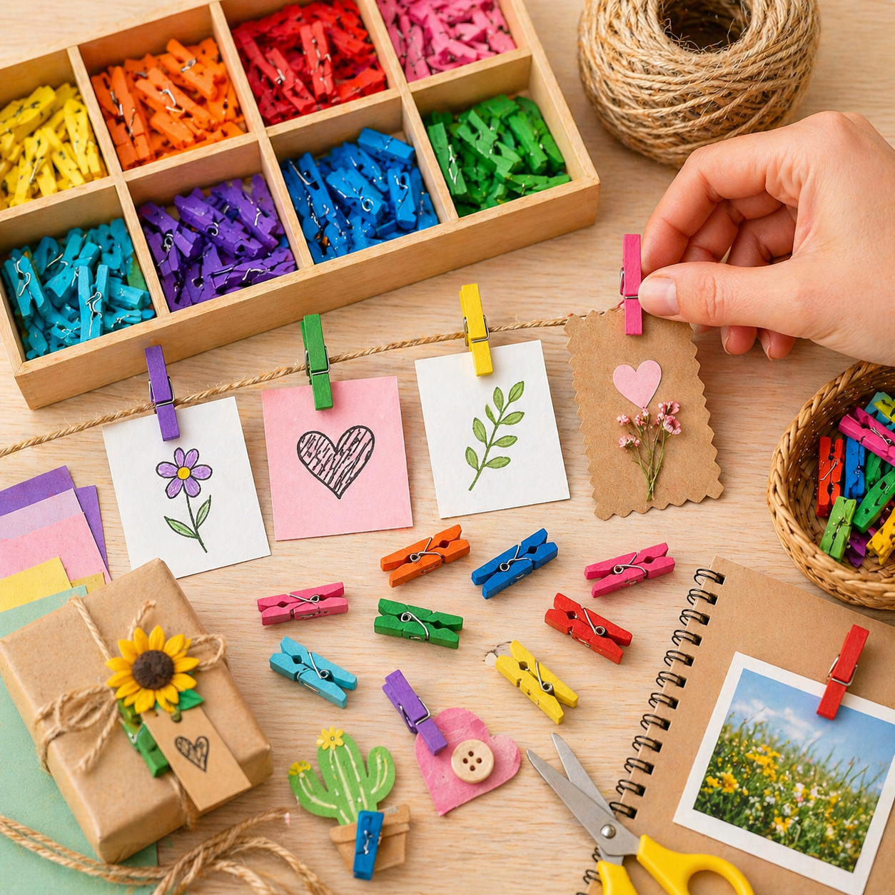 Set 30 Mollette in Legno Multicolore 3 cm per Feste, Foto e Creatività