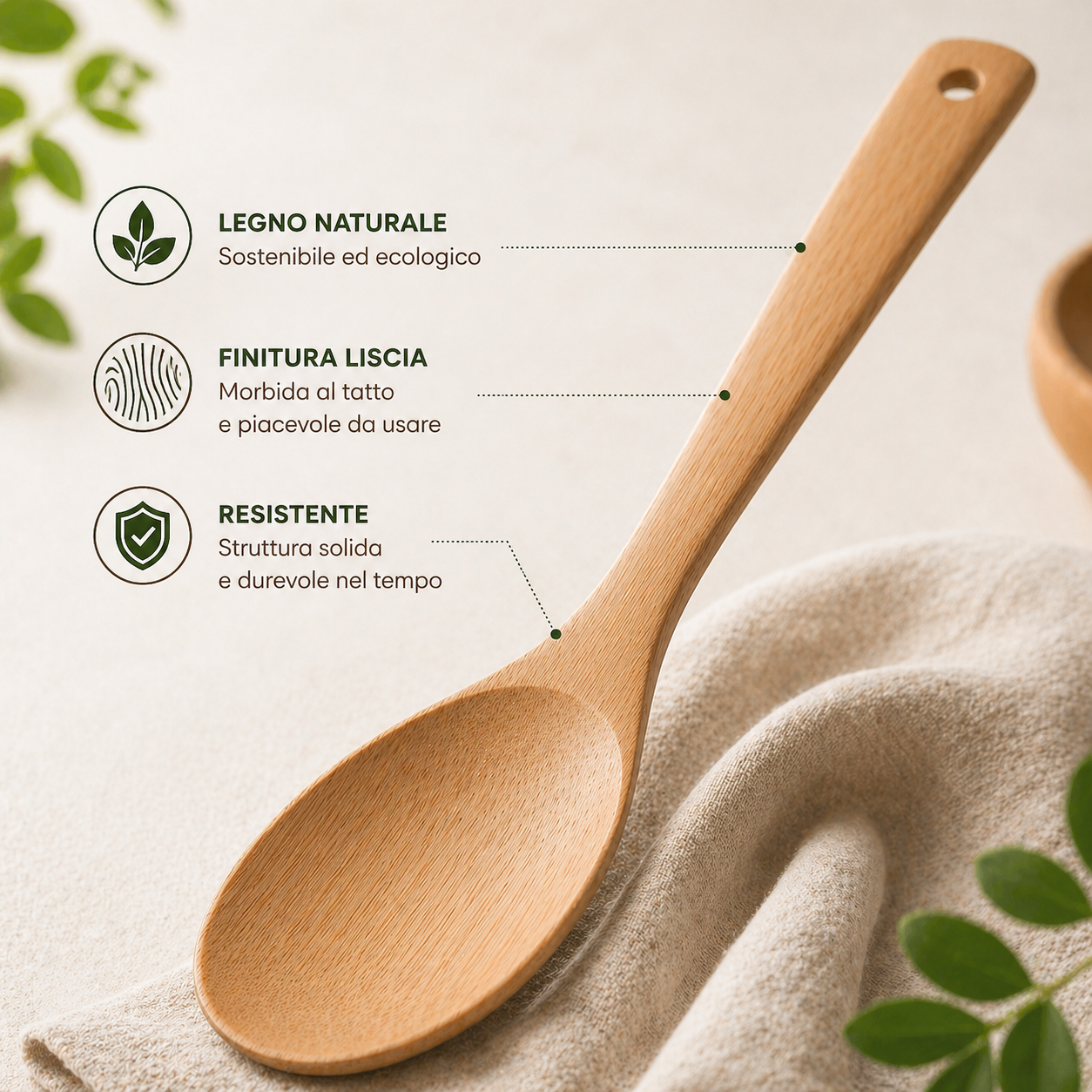 Cucchiaio da Cucina in Bambù 30 cm Antigraffio ed Ecologico