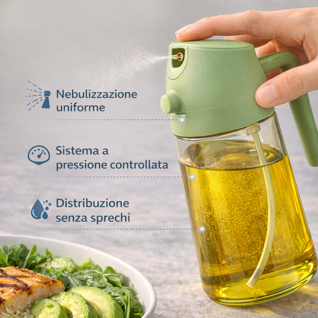 Spruzzino Olio 470ml 2 in 1 Nebulizzatore e Dosatore Antigoccia