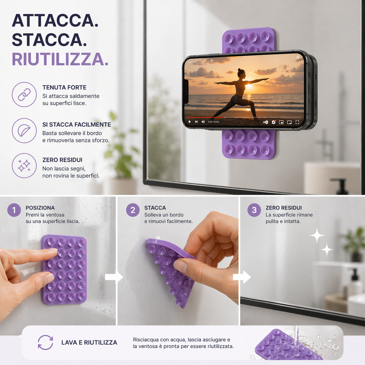 Ventosa in Silicone per Cellulare Supporto Antiscivolo Bilaterale Universale