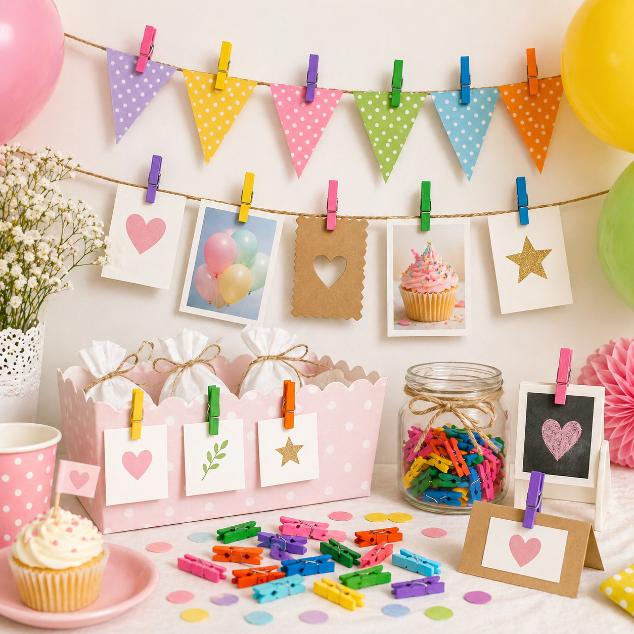 Set 30 Mollette in Legno Multicolore 3 cm per Feste, Foto e Creatività