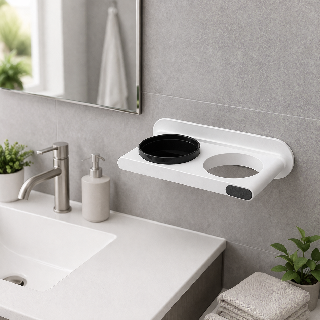 Supporto Adesivo a Parete da Bagno per Phon e Spazzola