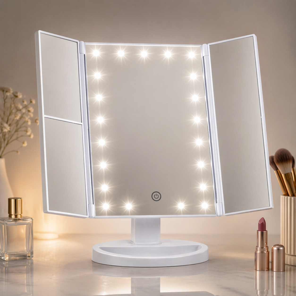 Specchio Trucco Triplo con Luci LED e Zoom Girevole 180°