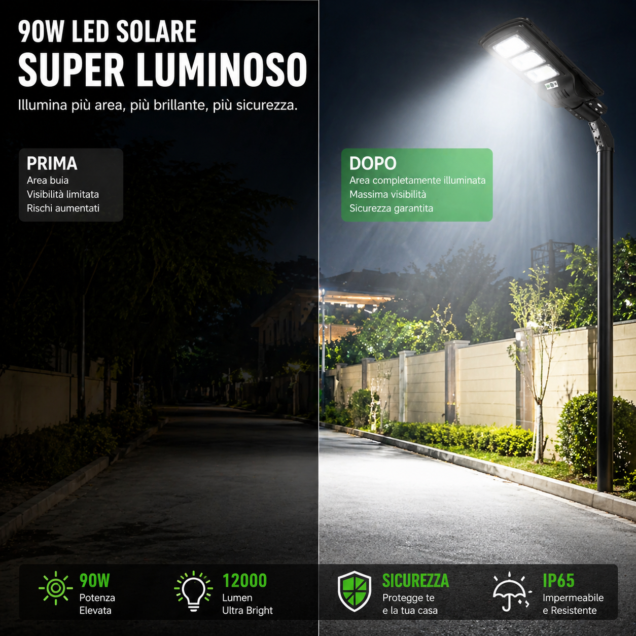 Lampione Solare LED 90W