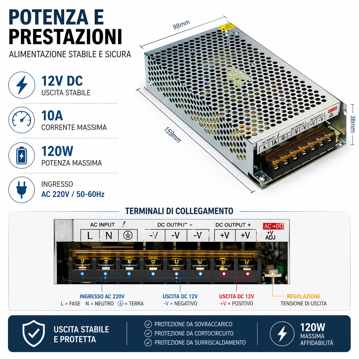 Trasformatore Alimentatore 12V 10A