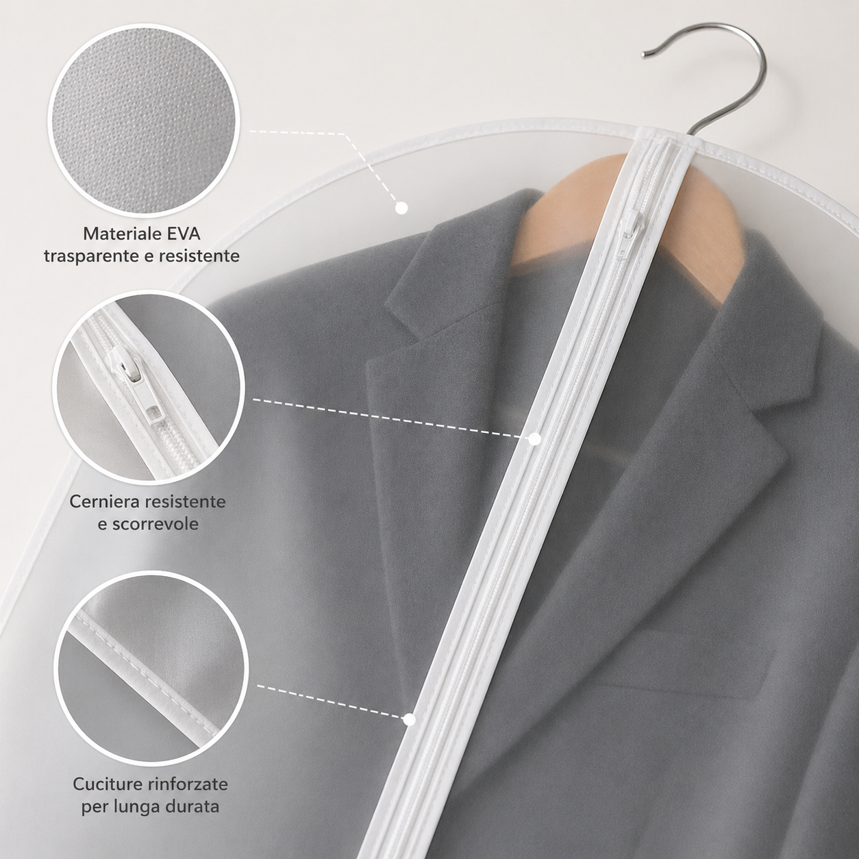 Copriabiti 60×100 cm Trasparente Antipolvere Riutilizzabile per Vestiti, Giacche e Cappotti