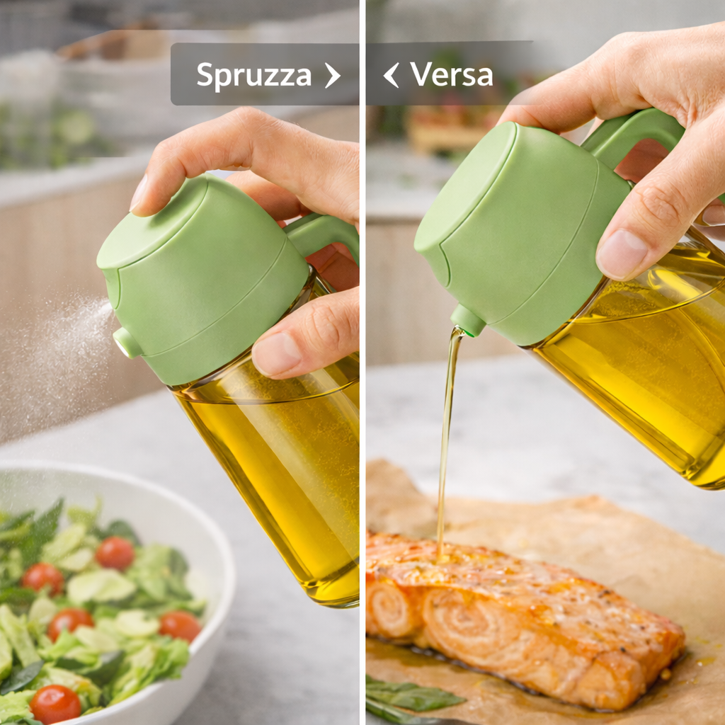Spruzzino Olio 470ml 2 in 1 Nebulizzatore e Dosatore Antigoccia