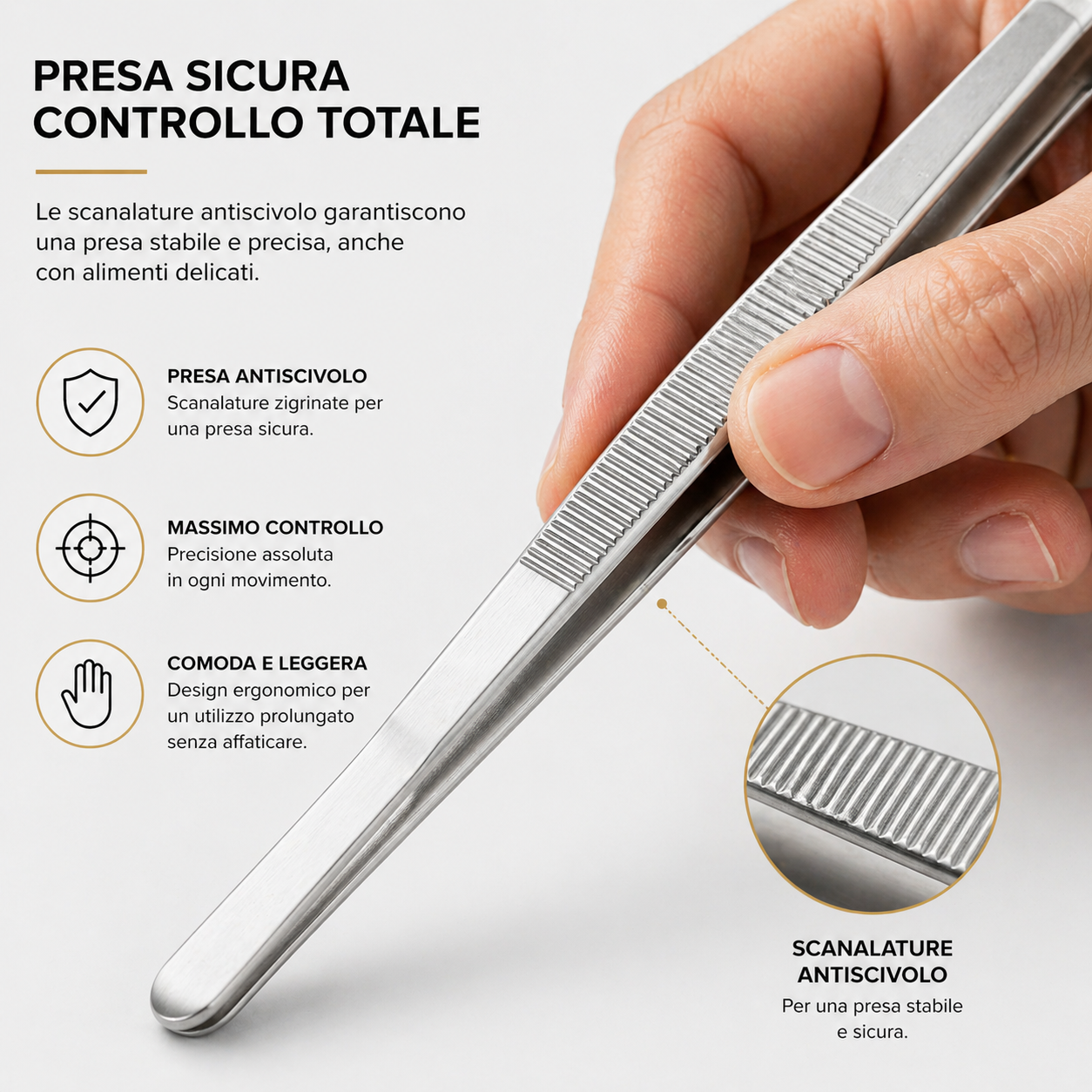 Pinza per Alimenti 30 cm in Acciaio Resistente e Antiscivolo