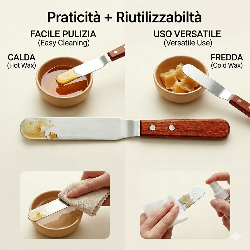 Spatola Stendi Cera Professionale 22 cm con Lama in Acciaio e Manico in Legno
