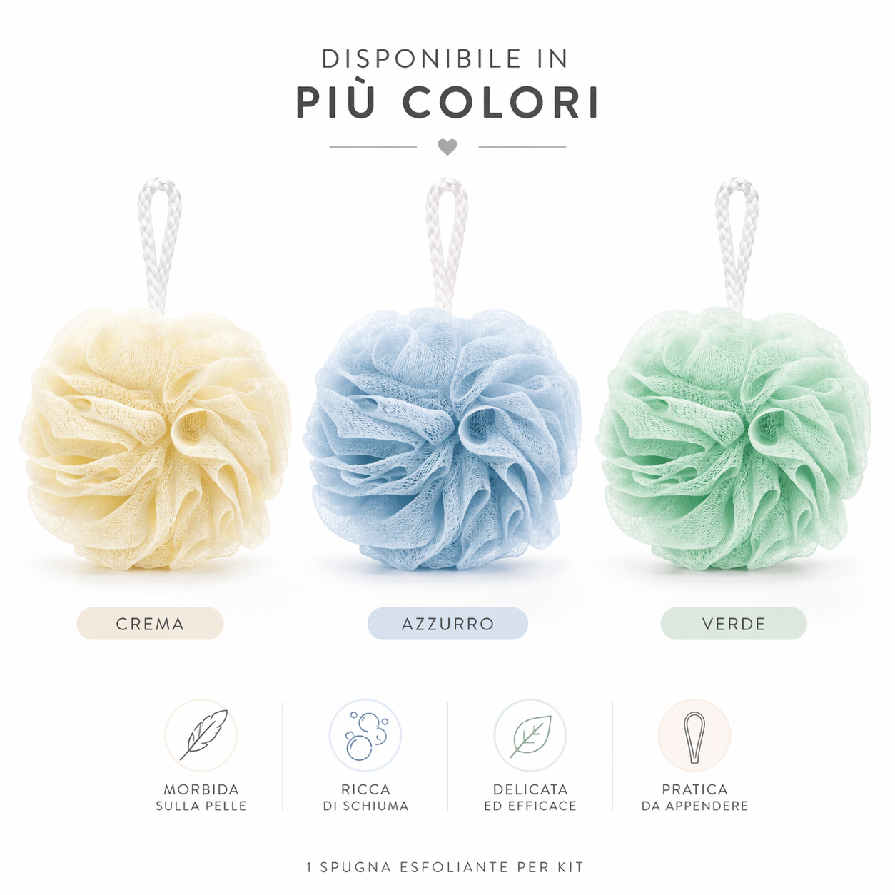 Spugna Esfoliante Doccia in Rete Morbida per Pelle Liscia in Vari Colori