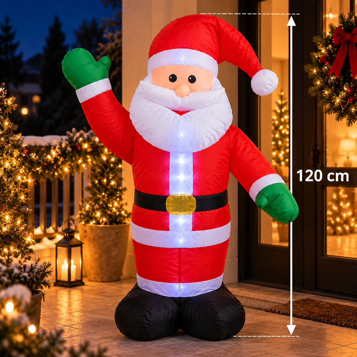 Babbo Natale Gonfiabile 120 cm con Luci LED – Decorazione Natalizia per Casa e Giardino