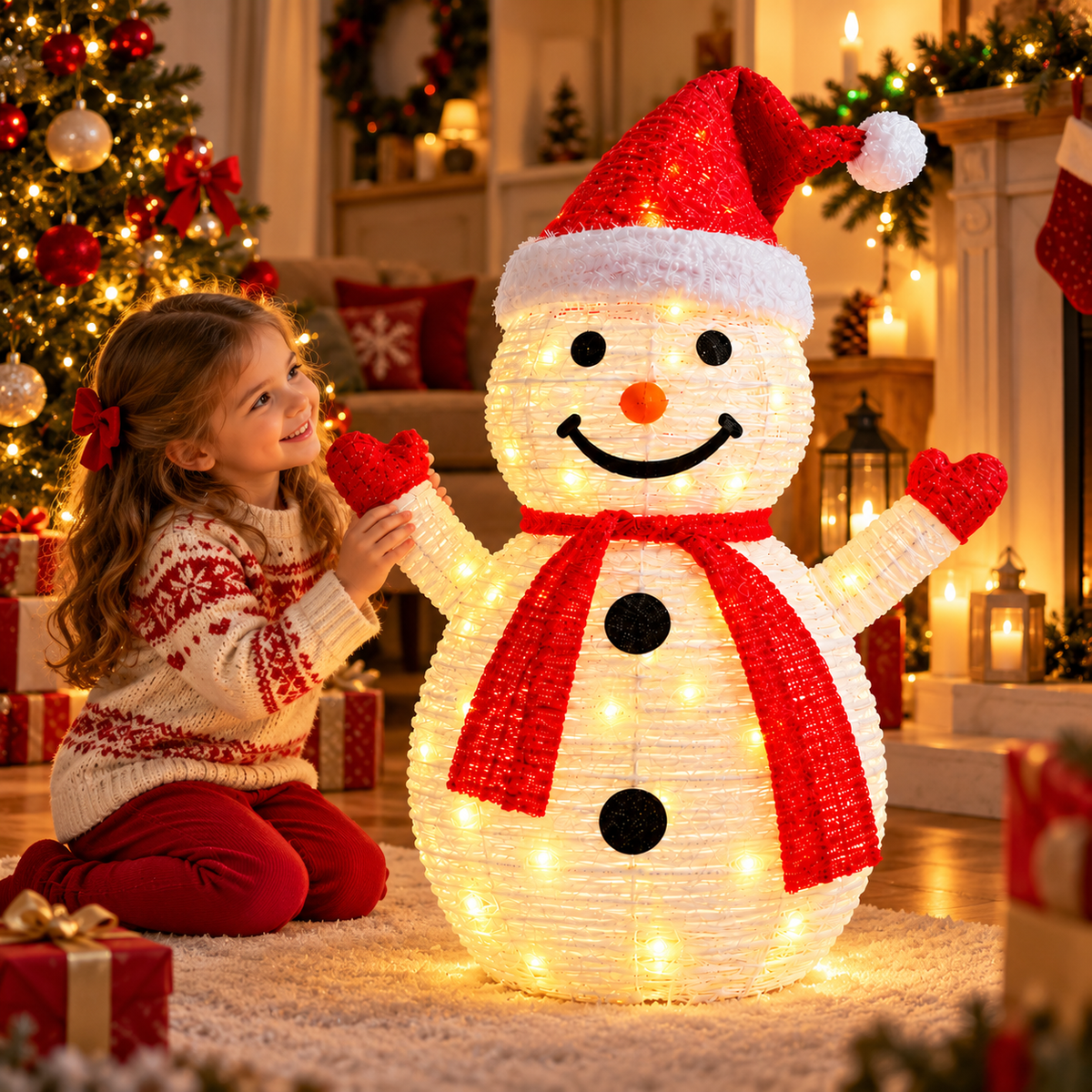 Pupazzo di Neve Luminoso LED 70 cm Pieghevole – Decorazione Natalizia per Casa e Giardino