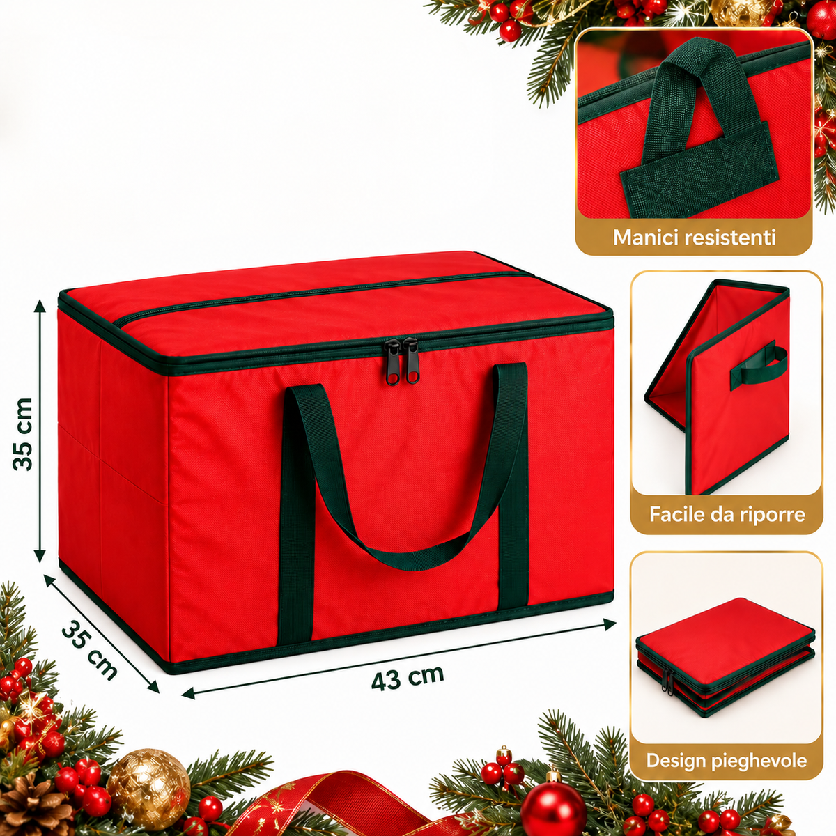 Scatola Porta Palline di Natale con Divisori – Custodia Pieghevole 43x35x35 cm