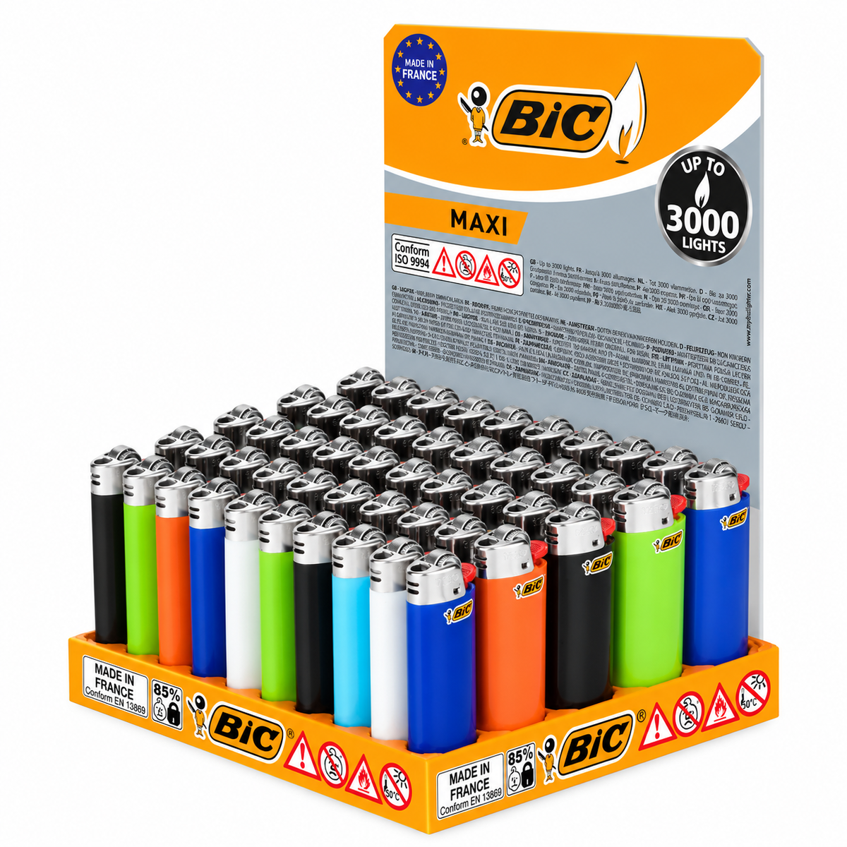 BIC Maxi J26 – Confezione da 50 Accendini a Gas con Colori Assortiti