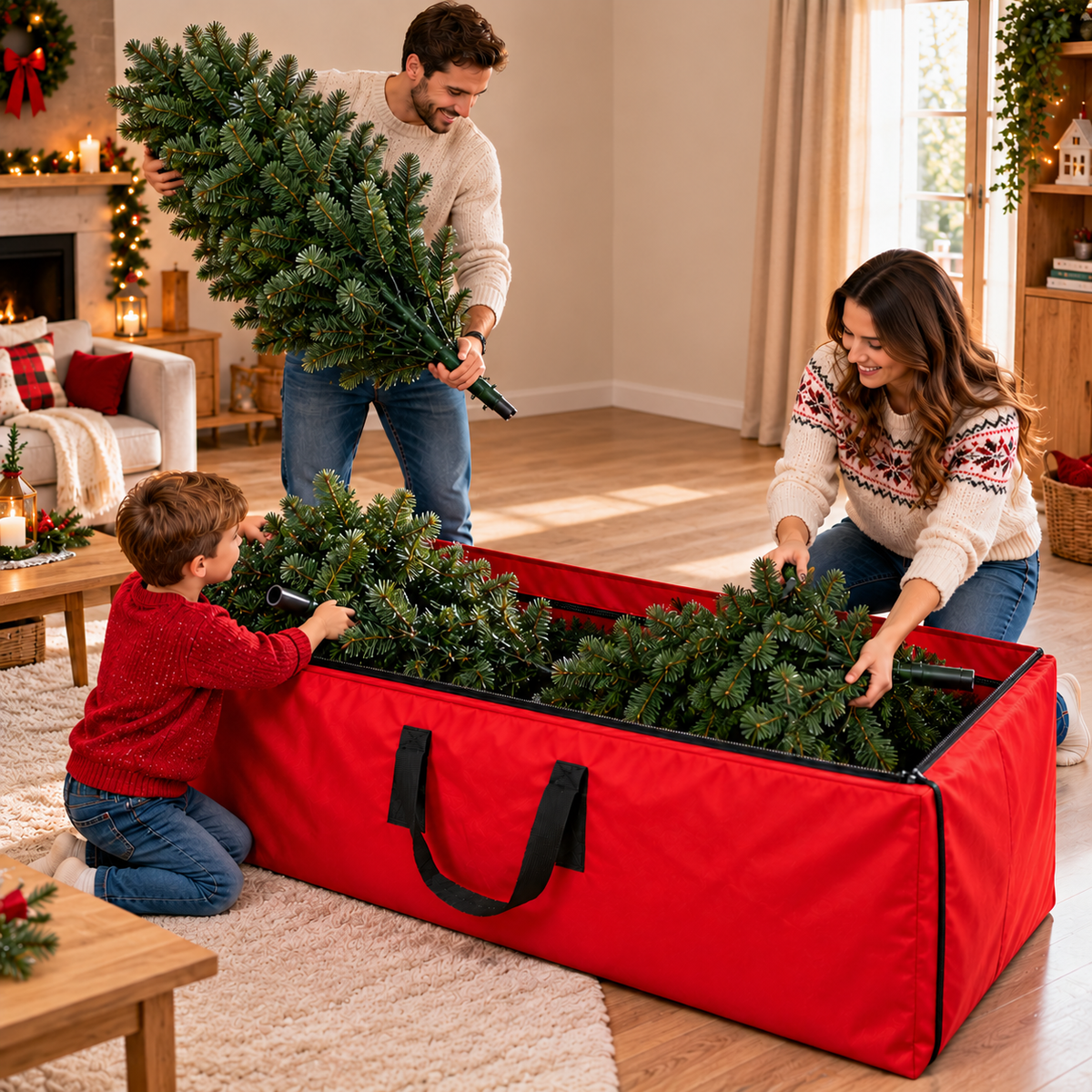 Custodia Porta Albero di Natale 135x38x53 cm – Borsa Rossa con Cerniera e Manici per Conservazione Albero Artificiale