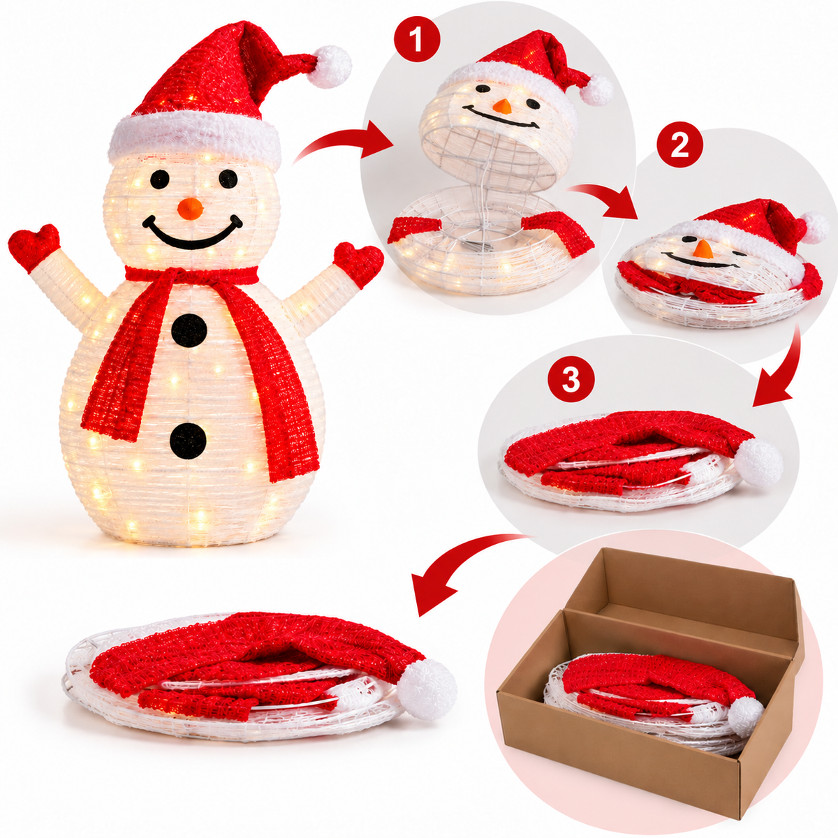 Pupazzo di Neve Luminoso LED 70 cm Pieghevole – Decorazione Natalizia per Casa e Giardino