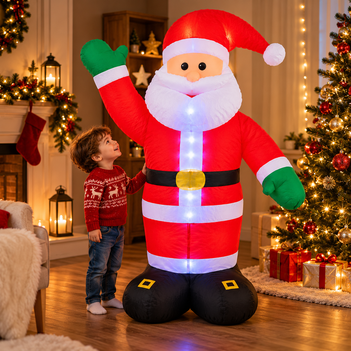 Babbo Natale Gonfiabile 120 cm con Luci LED – Decorazione Natalizia per Casa e Giardino