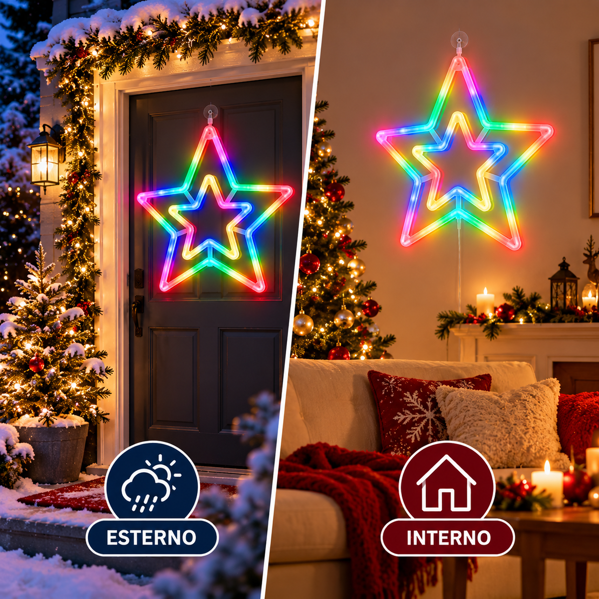 Stella di Natale Luminosa LED 58x58 cm Multicolore con Telecomando USB