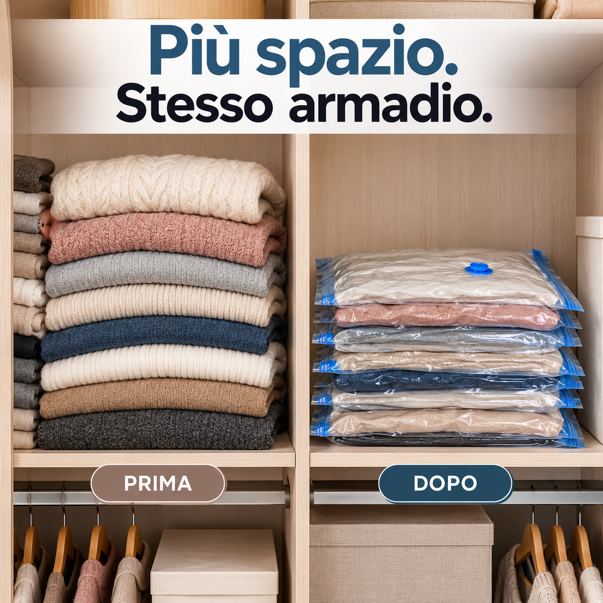 Set da 6 Sacchetti Salvaspazio Sottovuoto per Organizzazione Armadio di Varie misure