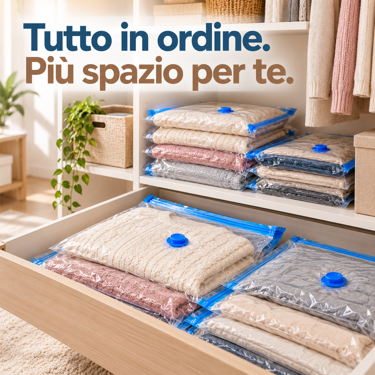 Set da 6 Sacchetti Salvaspazio Sottovuoto per Organizzazione Armadio di Varie misure