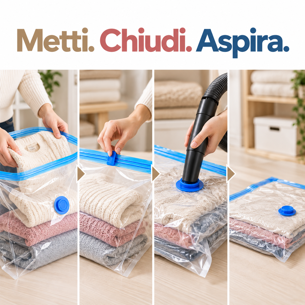 Set da 6 Sacchetti Salvaspazio Sottovuoto per Organizzazione Armadio di Varie misure