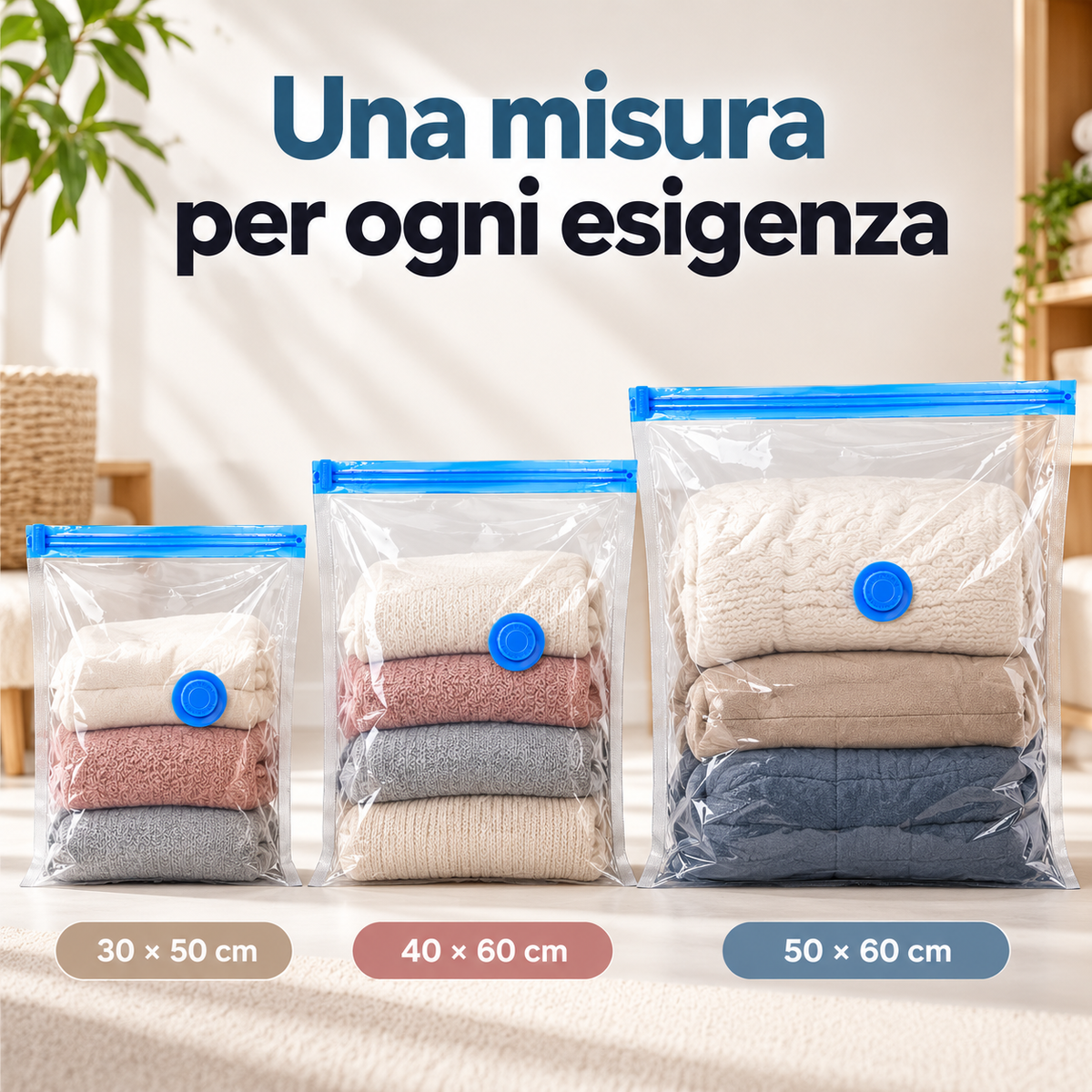 Set da 6 Sacchetti Salvaspazio Sottovuoto per Organizzazione Armadio di Varie misure
