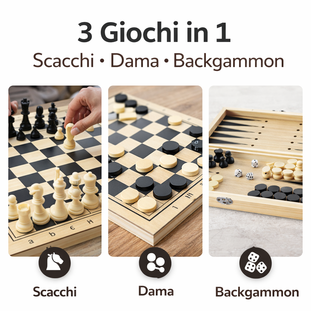 Set 3 in 1 Dama, Scacchi e Backgammon