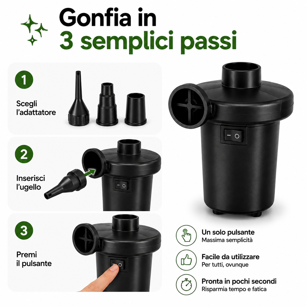 Pompa D'Aria Elettrica Ricaricabile Ideale per Materassini e Campeggio