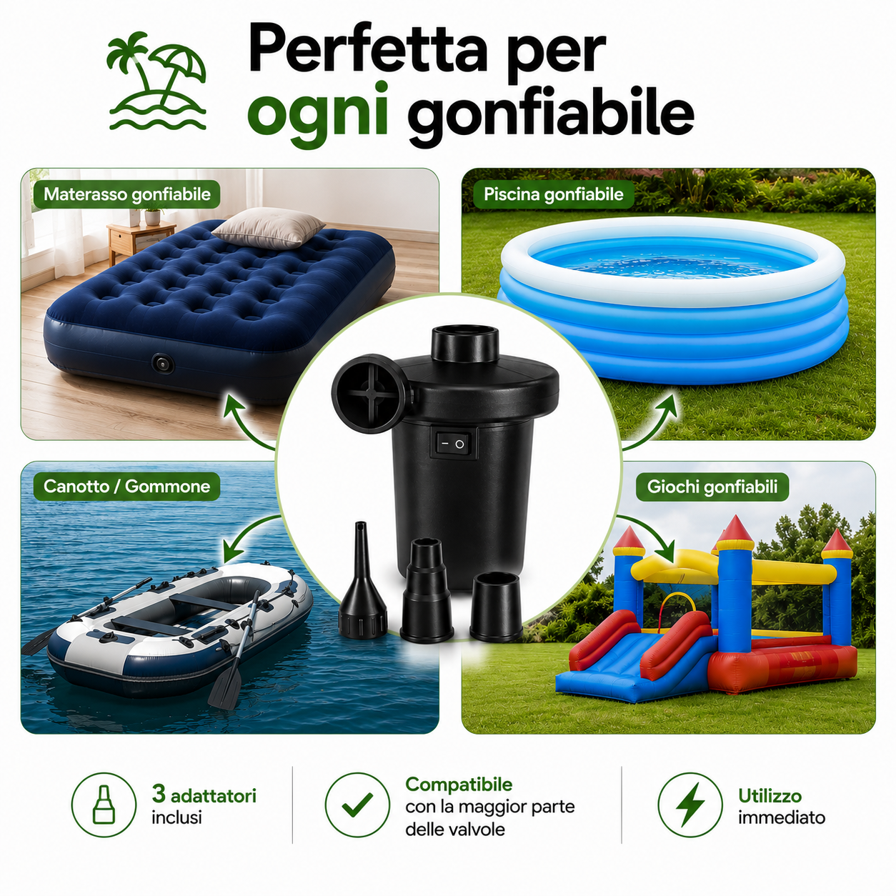 Pompa D'Aria Elettrica Ricaricabile Ideale per Materassini e Campeggio