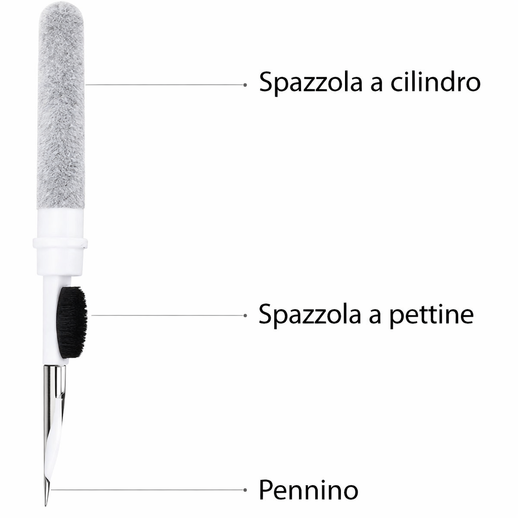 Penna per Pulizia Completa di Auricolari Bluetooth e Cellulare 3 in 1