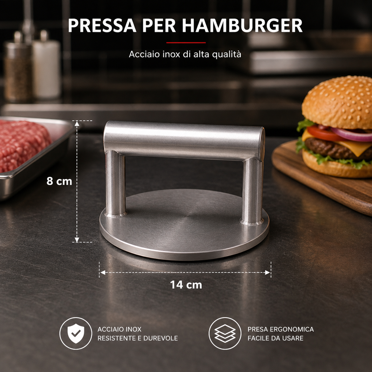 Pressa per Hamburger in Acciaio Inox