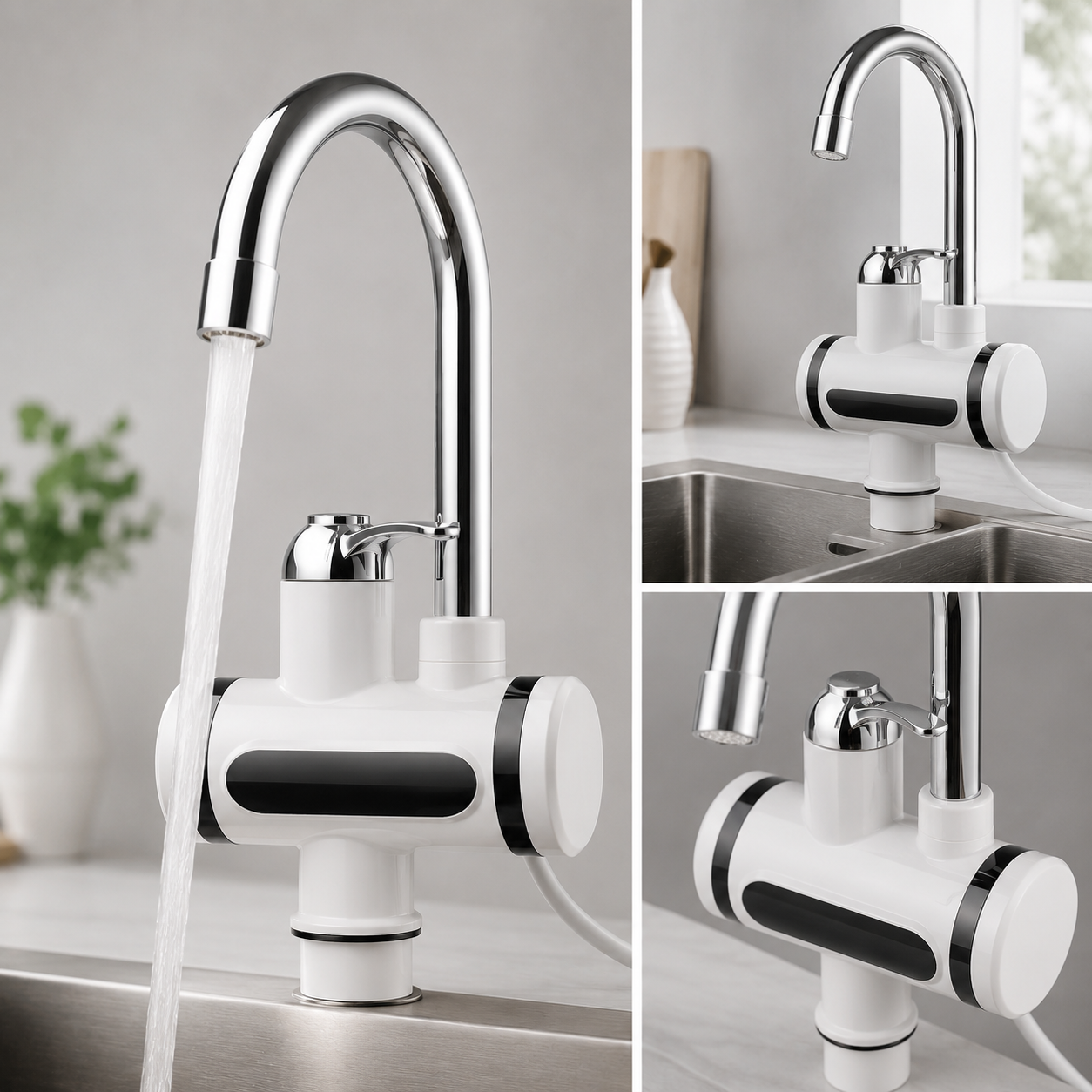 Rubinetto Elettrico Istantaneo con Riscaldamento Acqua – Design Moderno Cromato