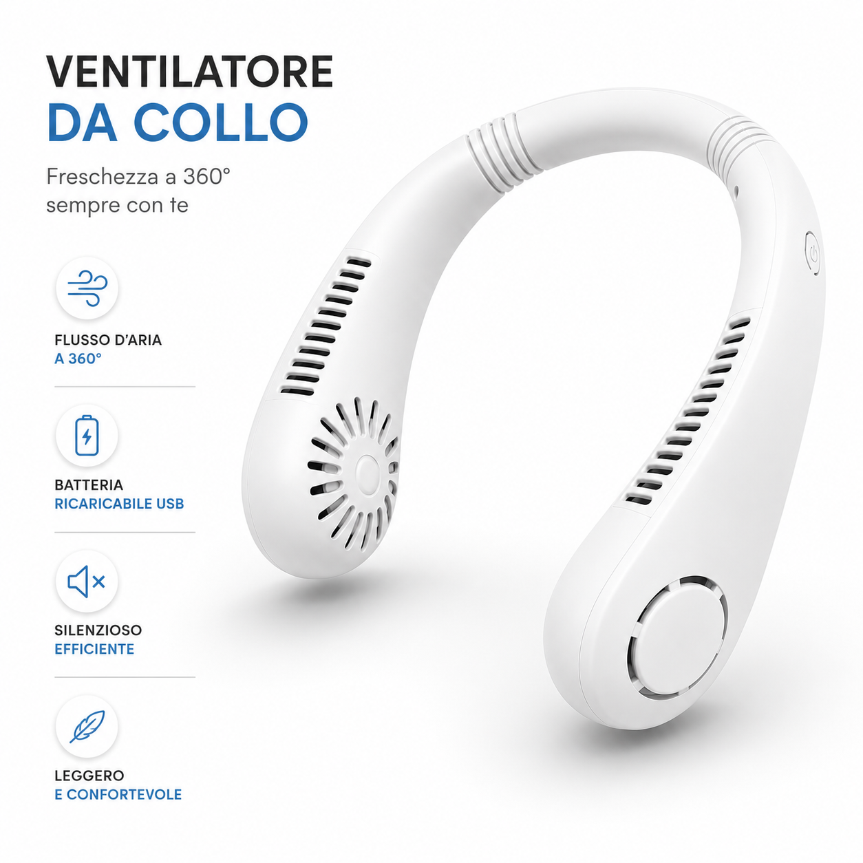 Ventilatore da Collo 3 Velocità e Cavo USB