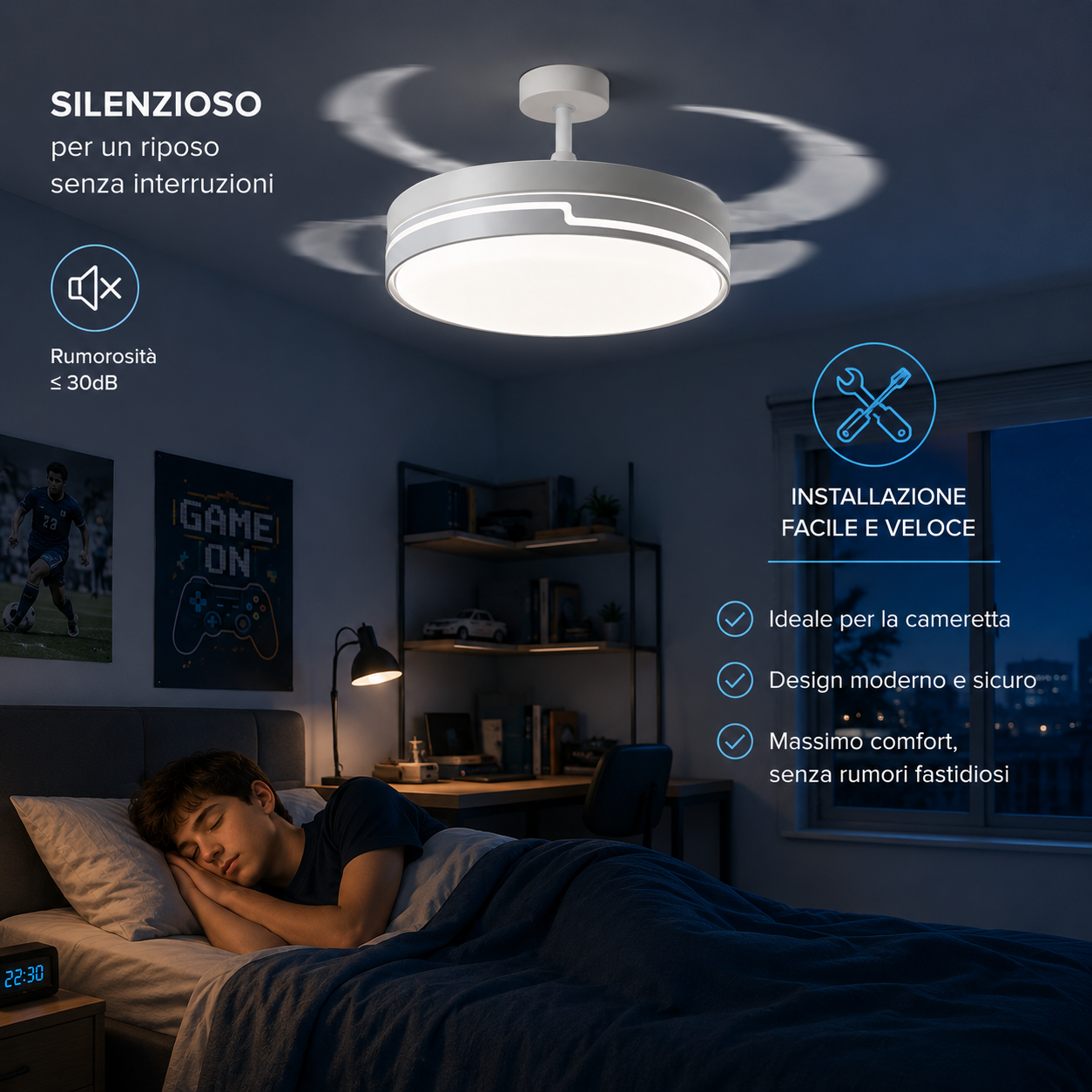 Ventilatore da Soffitto LED Silenzioso con Telecomando e Luce Dimmerabile 3 Colori