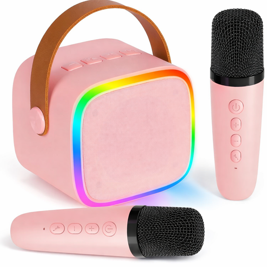 Karaoke Portatile con 2 Microfoni Wireless, Cassa Bluetooth, Luci LED ed Effetti Voce