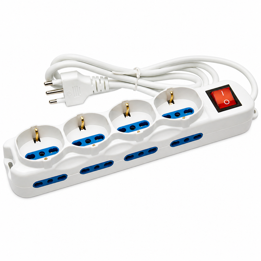 Multipresa 4 Schuko + 8 Bipasso 10/16A con Cavo 1,5 Metri