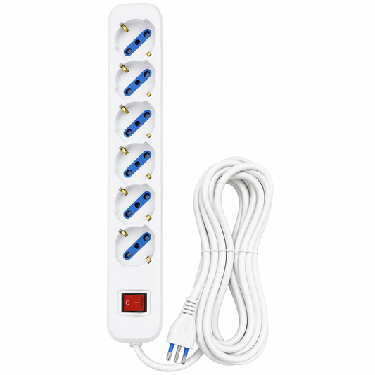 Multipresa 6 Uscite Schuko 10/16A - Spina 16A con Cavo 3 Metri