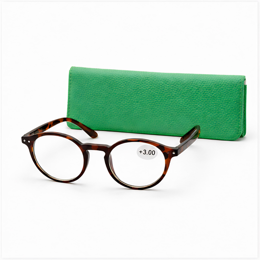 Occhiali da Lettura +3.00 Tartarugati con Custodia Verde