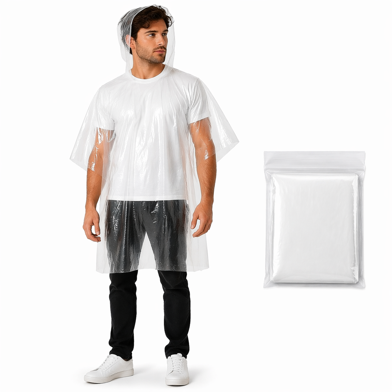 Poncho Impermeabile Usa e Getta Universale con Cappuccio per Uomo e Donna