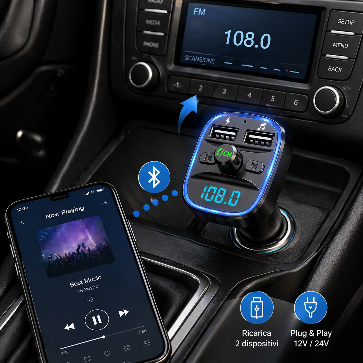 Trasmettitore FM Bluetooth per Auto