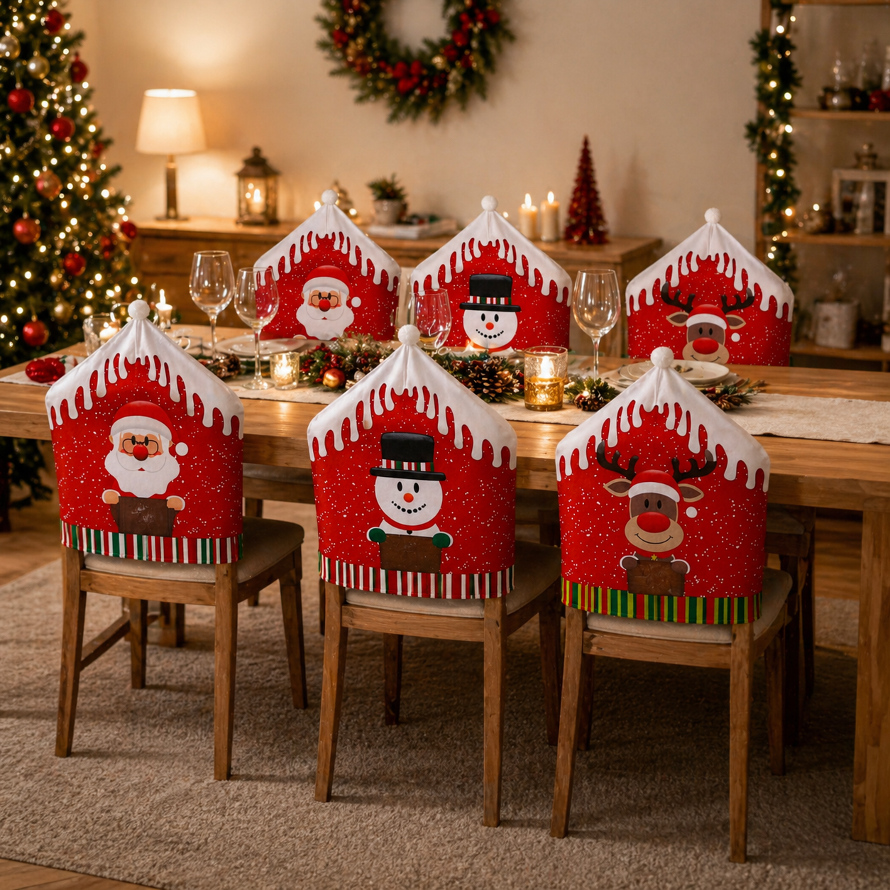 Set di 6 Copri Sedia Fantasia Natale