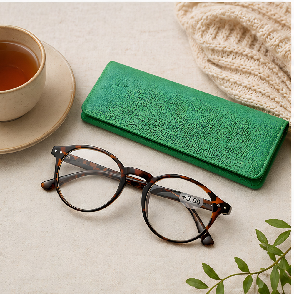 Occhiali da Lettura +3.00 Tartarugati con Custodia Verde