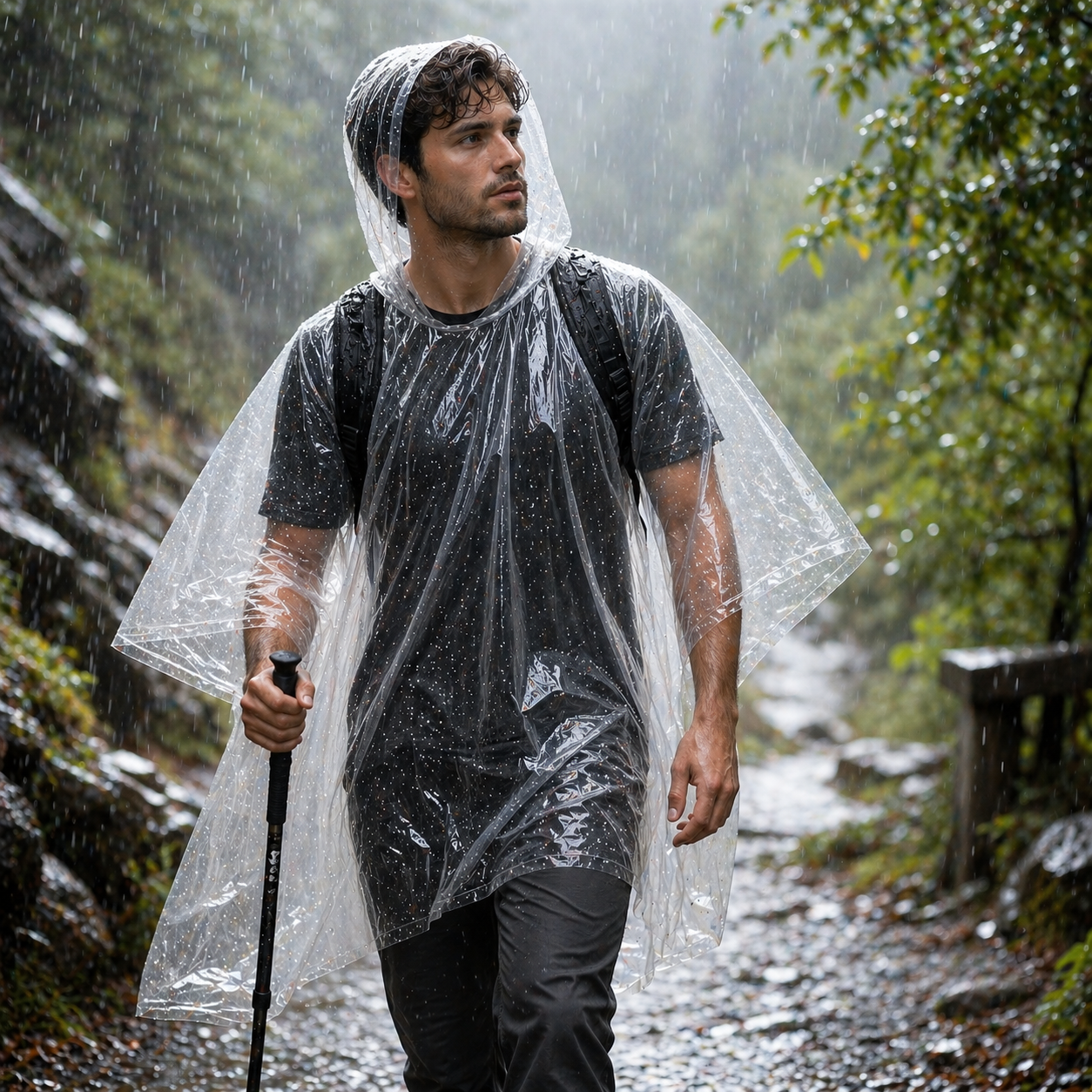 Poncho Impermeabile Usa e Getta Universale con Cappuccio per Uomo e Donna