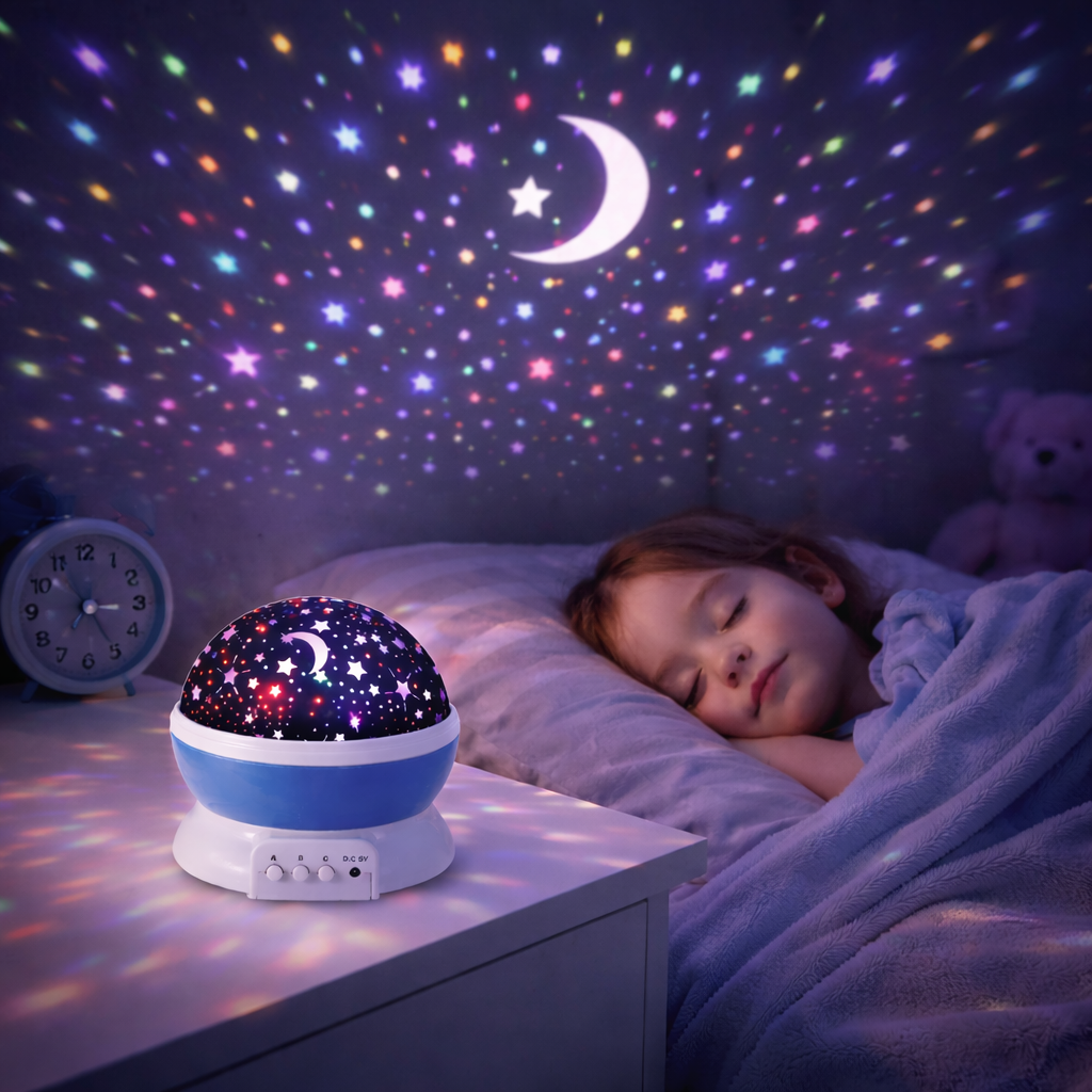 Proiettore Stelle Bambini Rotante 360° con 8 Colori USB o Batterie