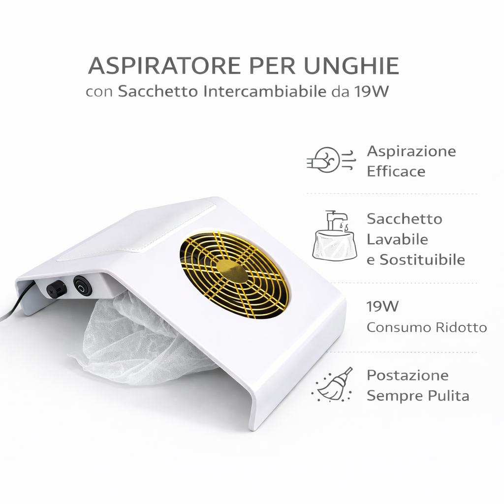 Aspiratore Unghie Bianco con Sacchetto Intercambiabile da 19W